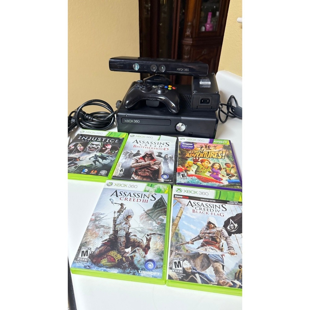 Xbox 360 Console Bundle Kinect Wireless Controller 5 Games Cords Tested